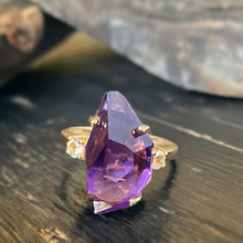 Load image into Gallery viewer, Hand facetted Raw Amethyst Statement Ring (Gold)