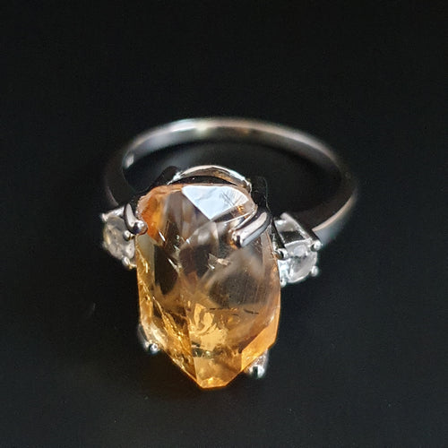 Hand facetted Raw Citrine Statement Rings (Silver)