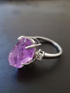 Amethyst & White Topaz Ring - raw carat