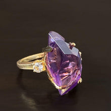 Load image into Gallery viewer, Hand facetted Raw Amethyst Statement Ring - raw carat