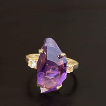 Load image into Gallery viewer, Hand facetted Raw Amethyst Statement Ring - raw carat