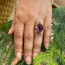 Load image into Gallery viewer, Partially faceted Amethyst Gold Plated Ring