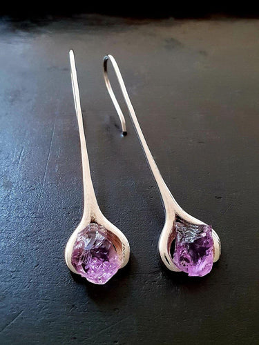 Raw Amethyst Dangle Earrings 