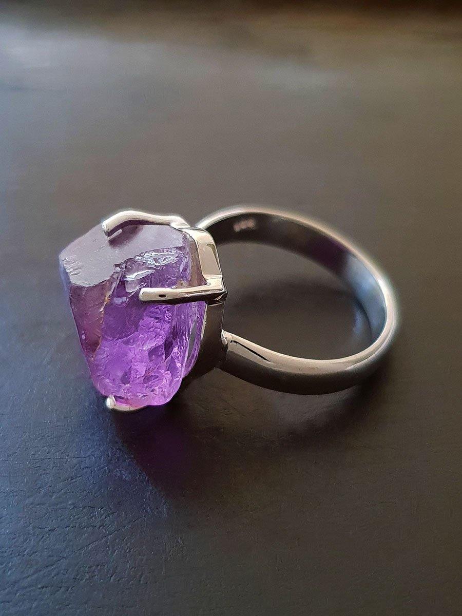 Raw amethyst store crystal ring