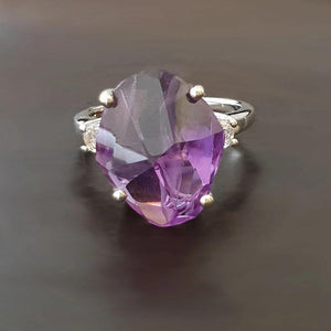 Partially faceted Amethyst Ring