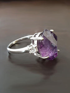 Hand facetted Raw Amethyst Statement Ring - raw carat