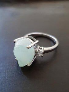 Aquamarine Statement Ring with white Topaz - raw carat