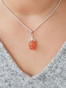 Carnelian & White Topaz Pendant - raw carat