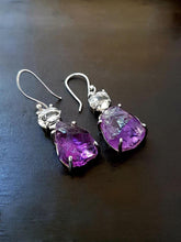Load image into Gallery viewer, Raw Amethyst with Herkimer Diamond Earring - raw carat