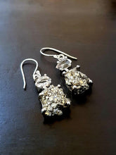 Load image into Gallery viewer, Raw Pyrite &amp; Herkimer Diamond Earrings - raw carat