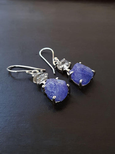 Raw Tanzanite and Herkimer Diamond Earrings - raw carat