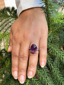 Hand facetted Raw Amethyst Statement Ring - raw carat