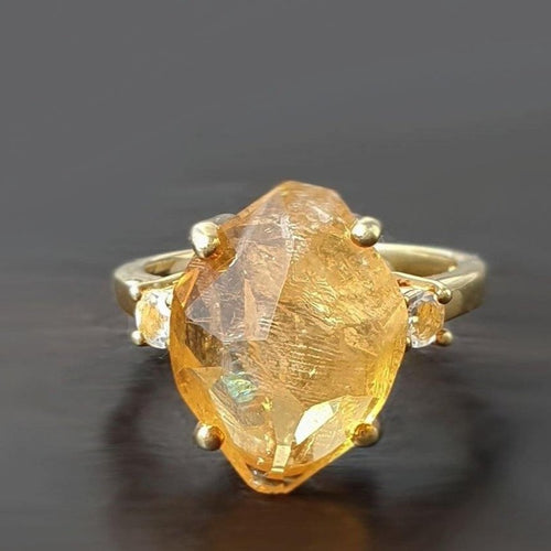 Partially faceted Citrine Ring