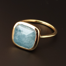 Load image into Gallery viewer, Hand facetted Raw Aquamarine Cushion Ring