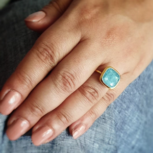 Hand facetted Raw Aquamarine Cushion Ring